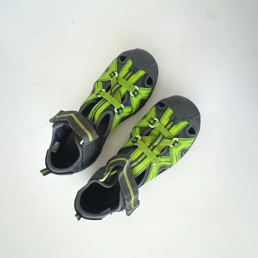 Merrell Hydro Boys' Size 7W Gray & Green Water Sport Sandals Shoes Hook and Eye‎